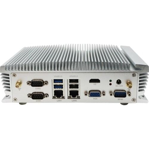 Fanless Industrial Mini PC 6*RS232 DB9 COM Intel Core i5 6360U Iris Graphics Computer 2*RJ45 4G Auto Power On Support Work 24/7