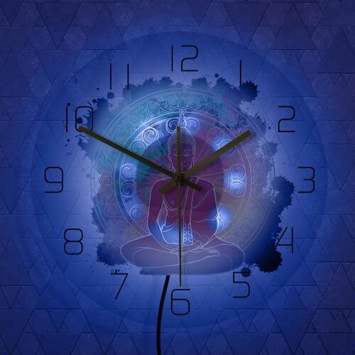 Buddha Meditating Wall Art Light Lotus Watercolor Printed Acrylic Wall Clock Yoga Studio Decoration Buddhism Gift For Buddhist