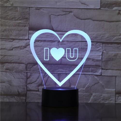 Colorful I love you LED 3D Vision Night Light Love and Heart Image Touchment Control Color 3D Night Lamp Desk Light i love u