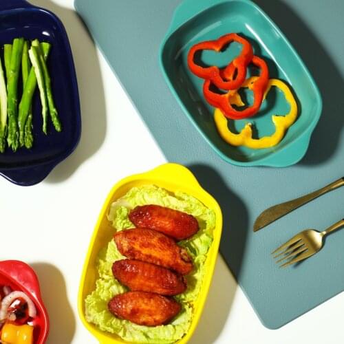 Dessert Plate Cheese Baked Rice Plate Microwave Oven Rice Salad Bowl Square Dish Ceramic Fruit Salad Tableware Kitchen Supplies