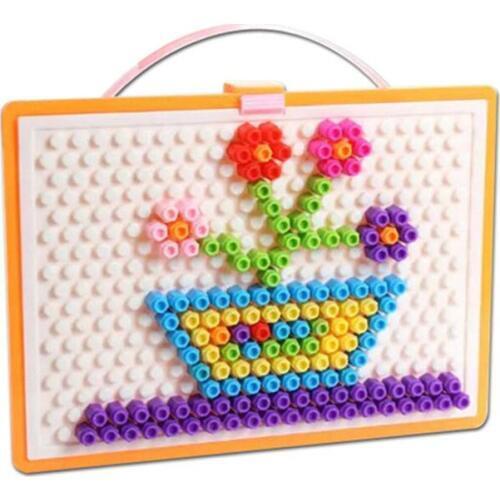 Children 225pcs Self-lock Nail Beads Puzzle Box Board Colorful Educational Play Kits Game Toys for Kids Baby