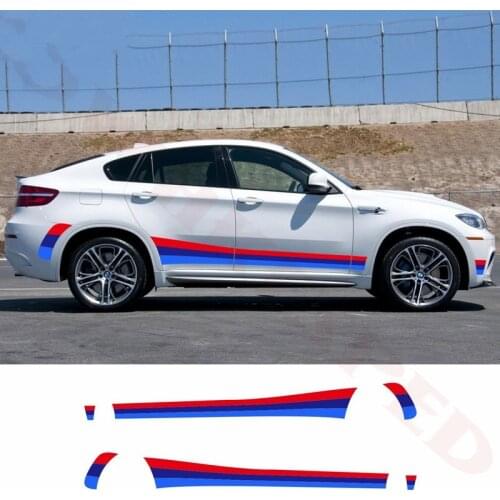 For- BMW E70 E71 F15 F16 F25 F26 Tricolor Sport Stripes Car Door Side Skirt Sticker Vinyl Decal Auto Body Exterior Accessories