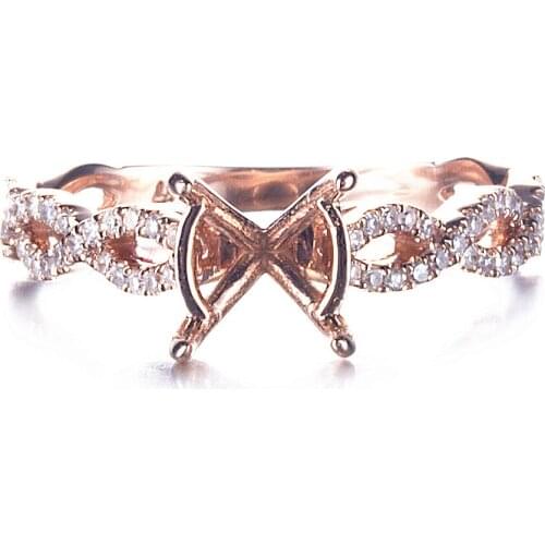 HELON 7-8mm Round Cut Solid 10k Rose Gold Pave Natural Diamonds Semi Mount Engagement Wedding Ring Women Fine Jewelry