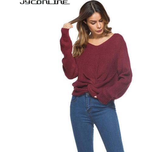JYConline V Neck Cross Knitting Sweater Women Pullover Female Autumn Winter Christmas Women Sweaters And Pullovers Casual Jumper