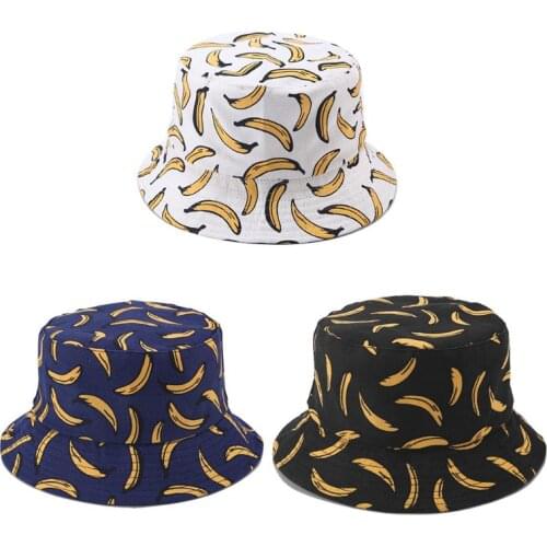 Women Men Couples Bohemian Banana Print Bucket Hat Summer Reversible Packable Hip Hop Harajuku Streetwear Canvas Fisherman Cap