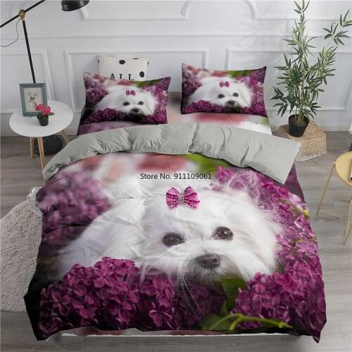Cute Pet Dog Bedding Set Queen 3D Printed Comforter Duvet Cover Bedclothes 2/3pcs Home Textiles Luxury House Decoration