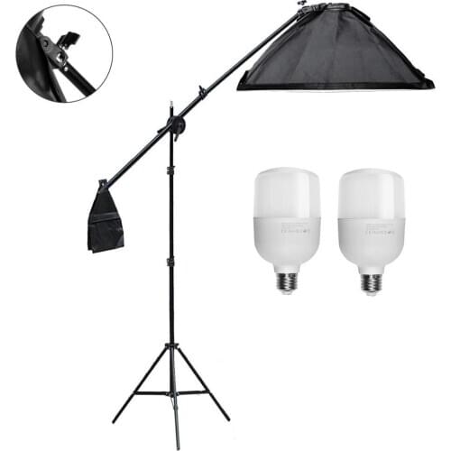 Photo Studio Kit 50*70cm Softbox 25W Light Bulb 2m Light Stand Tripod Boom Arm for Photography Lighting and Photo Video Shooting