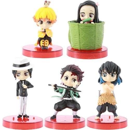 5pcs/set Generation 5th Demon Slayer Kimetsu No Yaiba Doll Tanjiro Nezuko Zenitsu Action Figures Room Decoration Children Toys