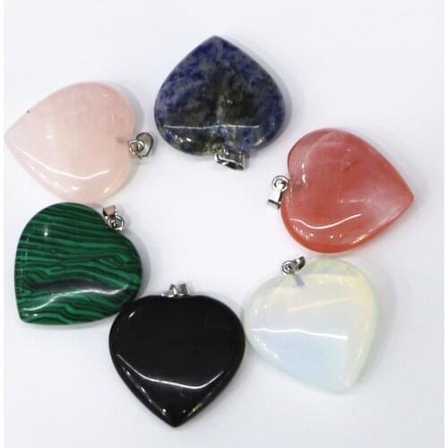 Heart Natural Stone Pendant Pink Crystal Pendant with Hole DIY Necklace Women Men Handmade Jewelry Accessories
