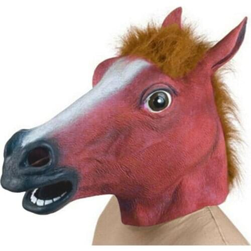 Horse Head Mask Halloween Animal Cosplay Costumes Latex Full Face Mask Halloween Prop Headgear Doll Masquerade Mask