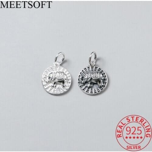MEETSOFT Trendy 925 Sterling Silver Elephant Animals Charms Special of DIY Handmade Necklace Decoration Bracelet Accessories