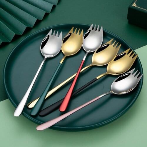 Multifunctional Fork Spoon One Stainless Steel Dual-purpose Salad Spoon Fork Fruit Fork Soup Spoon Bowl Noodle Fork Kitchen Tool