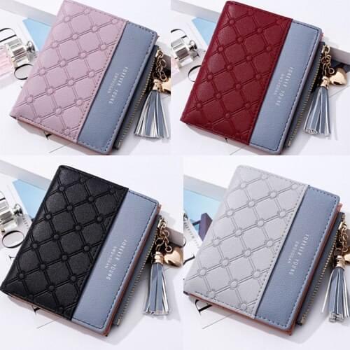 Trendy Women Patchwork Wallets Lady Small Coin Purse With Tassels Female PU Zipper Closure Wallets 5 Colors