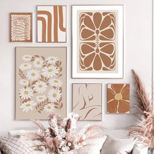 Nostalgic Vintage French Style Flower Curve Abstract Poster Nordic Wall Art Canvas Painting Picture Living Room Decoration