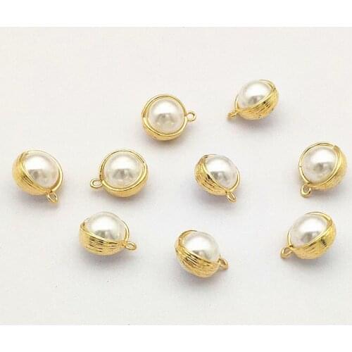 New arrival! 12x10mm 50Pcs Plating Real gold/Imitation pearl Round Charm for Earring DIY Making, Jewelry Findings & Component