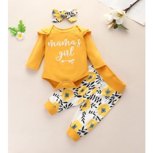 Infant Baby Clothes Set Girls Long Sleeve Round Neck Letter Print Romper Flower Pattern Pants Newborn Baby Fall Girl Clothing