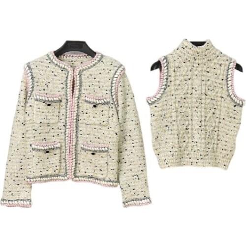 2021FW Autumn Casual New Women Cotton Knitted Vest With Cardigan Female Fashion Sweater For Ladies