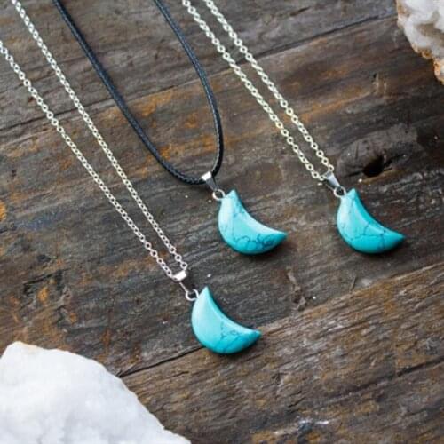 Green Stone Howlite Moon Necklace Polished Pendant Jewelry Natural Crystal Healing Birthday Gift Unique Gemini June Cancer