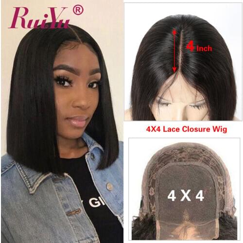 Ruiyu Hair Wig Bob Short Straight Human Hair Wigs 4x4 Closure Wig Bob Lace Front Wig 8"-16" Bob Wig Short Brazilian Hair Wigs