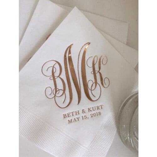 Personalized Napkins 3 Ply Premium Quality All Sizes Available Personalized Wedding Napkins Custom Monogram Rose Gold Foil