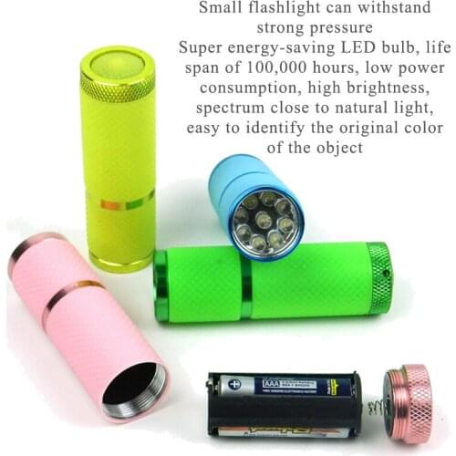 Portable Mini UV Flashlight 9 Led Ultra Violet Torch Light Lamp For Nail Gel Fast Dryer Cure 4 Colors Choose Nail Gel Cure Tool