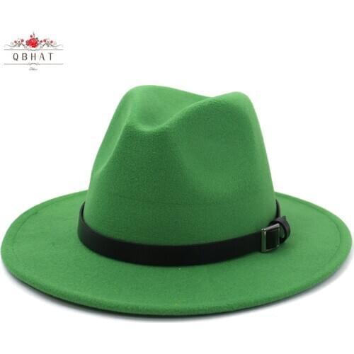 QBHAT Wholesale New Wide Brim Fashion Jazz Cap Panama Vintage Autumn Winter Felt Fedora Wool Custom Large Party Wedding Hats