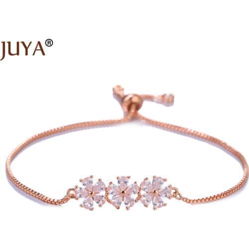 Juya Luxury Shiny AAA Cubic Zirconia Crystal Flower Charms Bracelets For Women Girls Daily Party Jewelry Gift pulseiras femme
