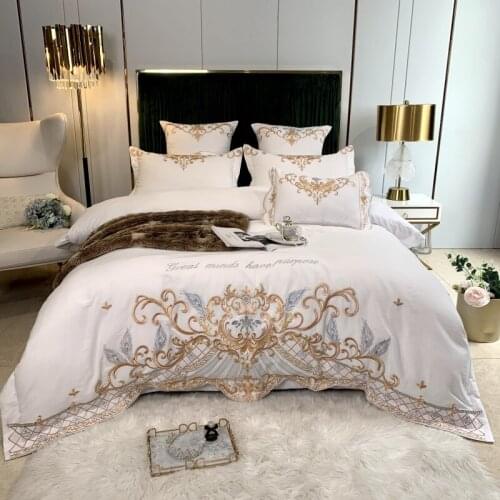 Luxury French Style 60S White Embroidery Pure Cotton Sanding Duvet Cover Bed Linen Fitted Sheet Pillowcases Bedclothes