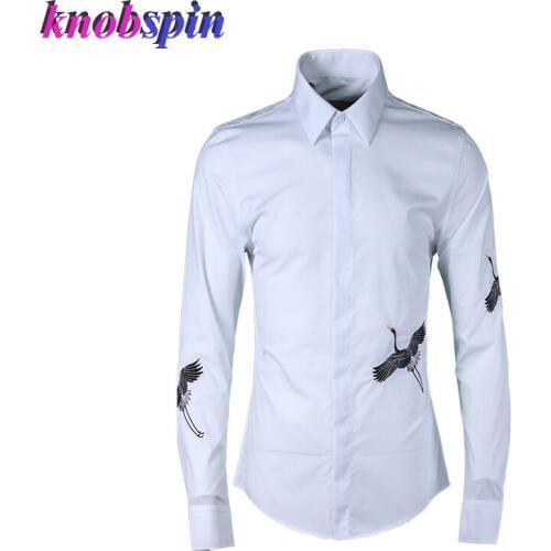 Europe Fashion Brand Business male Dress Shirt Temperament Embroidery Camisas masculina Casual Slim men Shirts long sleeve