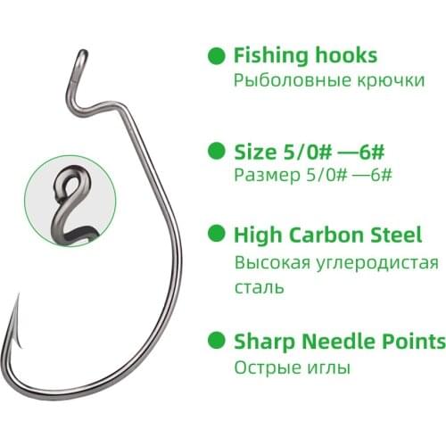 TIANNSII 10/30/50pcs Worm Fishing Hooks Crank Big Bass Hook High Carbon Steel Crank Barbed Hook for Soft Fishing Lure