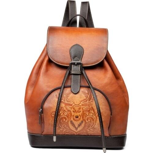 SUWERER 2021 New men genuine leather backpack Luxury real cowhide Hand Carved fashion tote Genuine Leather women backpack