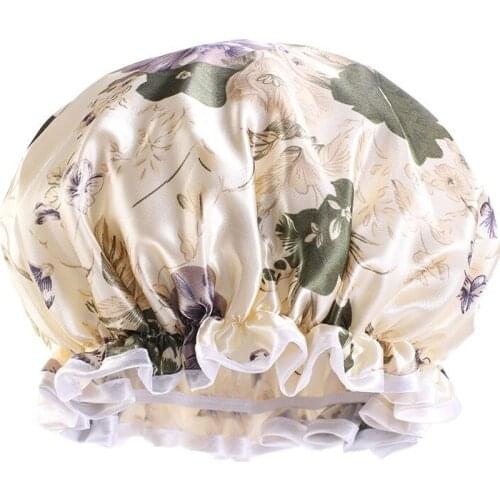 Hair Satin Bonnet For Sleeping Shower Cap Silk Bonnet Bonnet Femme Women Night Sleep Cap Head Cover Flower Elastic Band