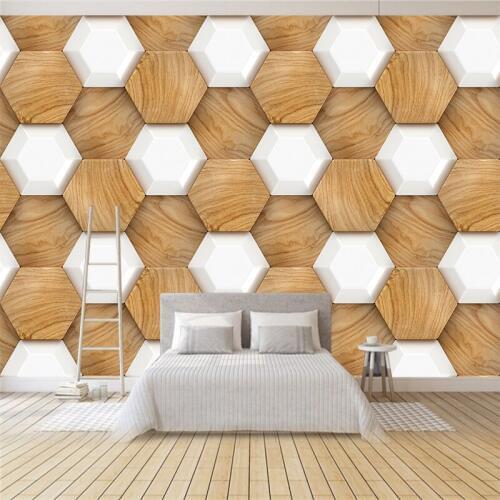 Hexagon Wood Grain Marbles Pattern Wallpaper Custom Luxury Wall Mural Art Canvas Poster Living Room Tv Backdrop Decoration