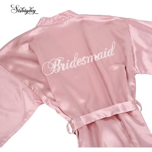 Sisbigdey dusty pink Bride Satin Robe with Rhinestone writing Bridesmaid sister of the bride robe bridal shower kimono robes
