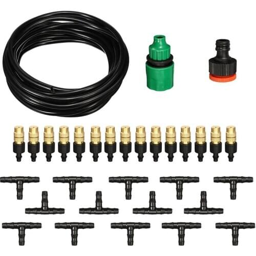 Patio Cooling Misting System Water Spray Mist Atomizing Hose Nozzles Set Garden Greenhouse Irrigation Watering Kit