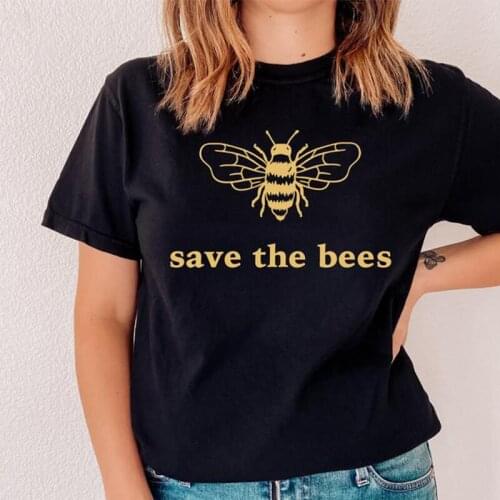 Save The Bees Women T Shirt Causal Cotton Tshirt Kawaii T-shirts Popular Comfortwear Nature Environment Lclothes Dropshipping