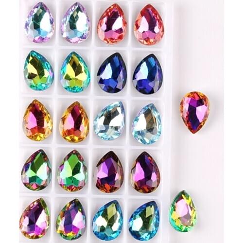 Glass crystal Water drop shape 3 sizes rainbow & jelly candy AB colors point back Glue on rhinestone beads applique diy trim
