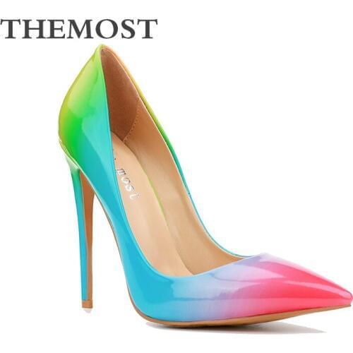 Spring and summer fashion Pumps Heels woman shoes golden rainbow series wedding banquet super high heel stiletto pointed shoes