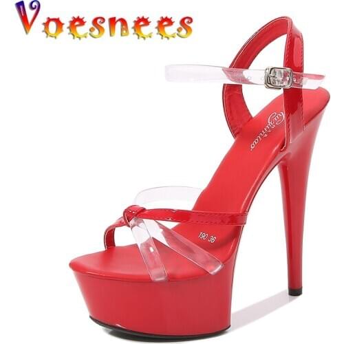 Voesnees Summer New Platform Sandals Woman Shoes High Heels Sexy Thin Heels 17cm High-Heel Buckle Super High Womens Party Shoes