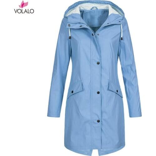 Plus Size 5XL Womens Coat Fashion Solid Rain Jacket Outdoor Hooded Waterproof Long Coats Overcoat Lady Windproof Jackets