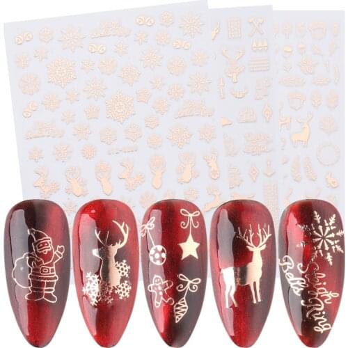1PCS Christmas Nail Art Stickers Shinning Rose Gold Red 3D Decals Autumn Winter Nail Decorations Adhesive Sliders LASTZG050-058
