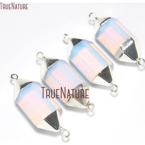 10Pcs Opal Connector Silver Electroplated Faceted Double Terminated Point Connector Approx 40x13mm PC15937