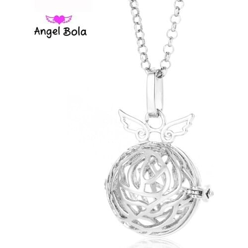 10Pcs Wholesale Metal Necklaces for Women 20.5mm Music Balls Bola Cage Angel Ball Pendants Baby Chime Chain Necklace L116