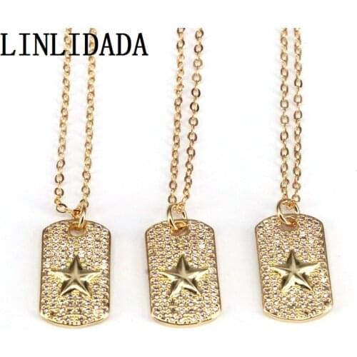 10Pcs Gold Color Paved CZ Star Rectangle Pendent Women Necklace Female Engagement Jewelry Necklaces