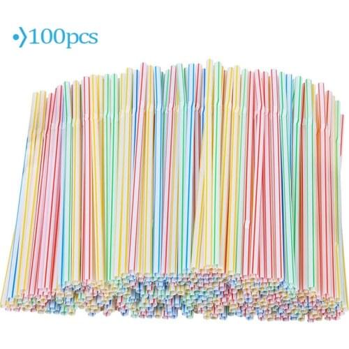 100pcs Plastic Drinking Straws 8 Inches Long Multi-Colored Striped Bedable Disposable Straws Party Multi Colored Rainbow Straw