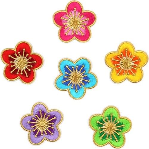 12pcs/lot Quality Gold Embroidery Flower Stickers Iron On Patch For Girls Clothes Apparel DIY Jeans Coats Bags Dress Shoes Badge