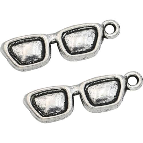40pcs Antique Silver Plated Glasses Charms Pendants for Jewelry Making Bracelet DIY Handmade Craft 21x6mm