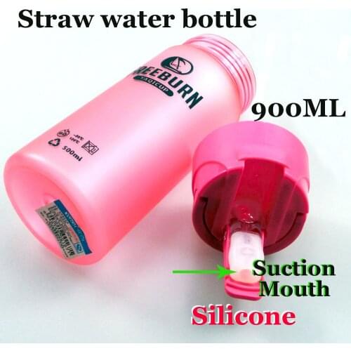 900ML Break-resistant frosting straw with silicone suction mouth food grade plastic handy portable sports water bottle