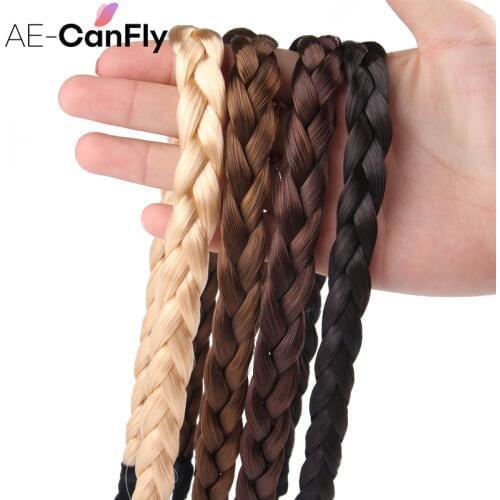 AE-CANFLY 1.5cm Retro Wig Blond Braid Headband Synthetic Hair Elastic Headband Hair Accessories 2I1015