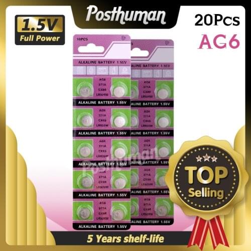 Posthuman AG6 Button Battery For watch toys clocks cameras 20pcs ag6 371 d371 605 sr920sw sr69 alkaline coin cell button battery